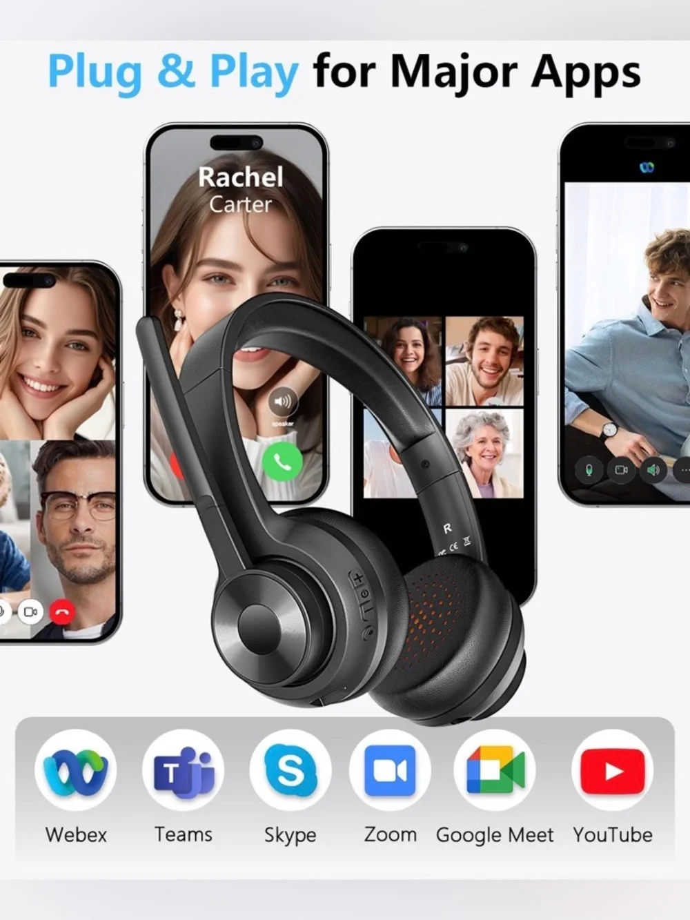 Wireless Headset with Mic for Work, Bluetooth 5.4 Office Headset